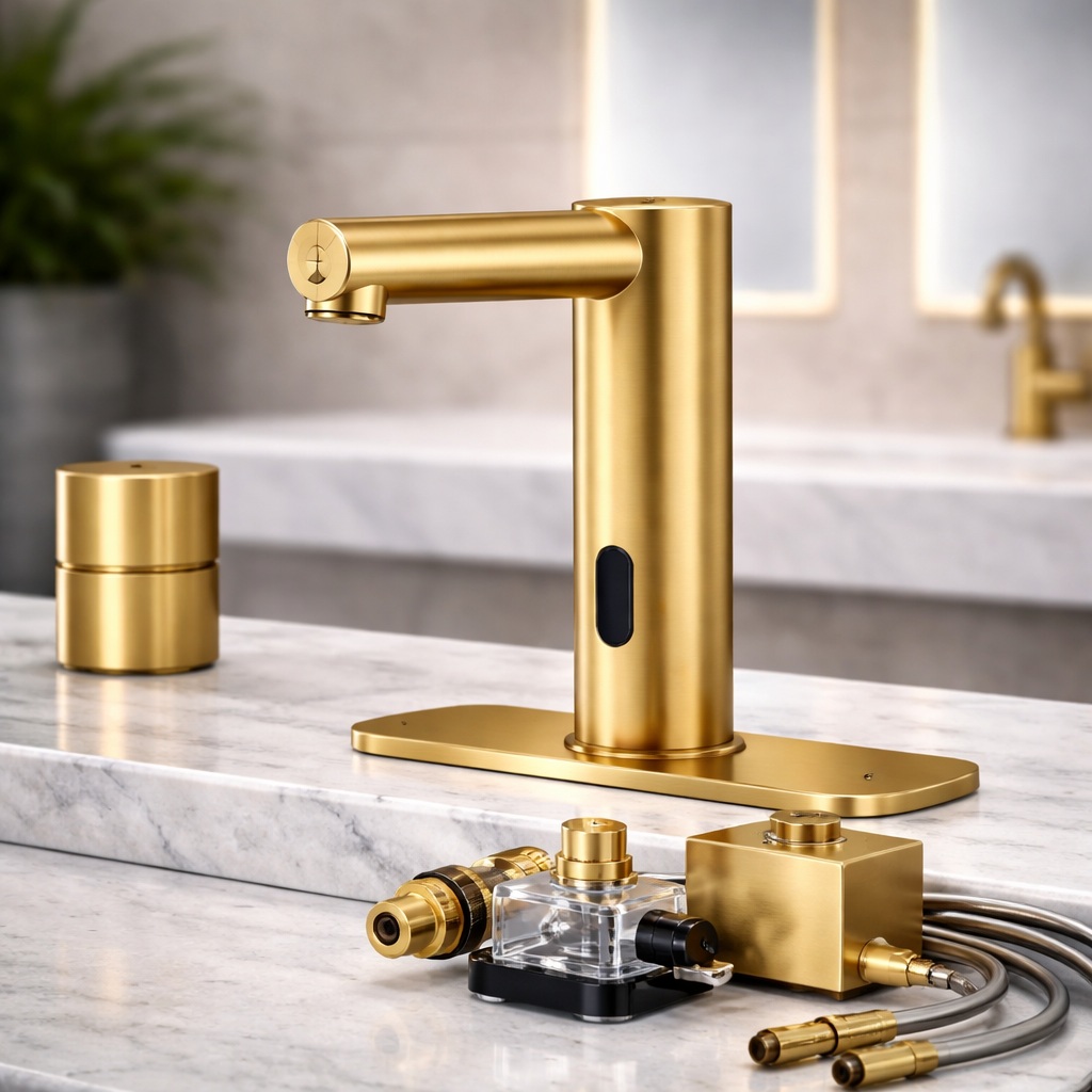 Fontana Solo brushed gold touchless motion activated sink faucet